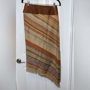 Ralph Lauren Asymmetrical Striped Skirt - Built-in Buckle - Brown and Tan